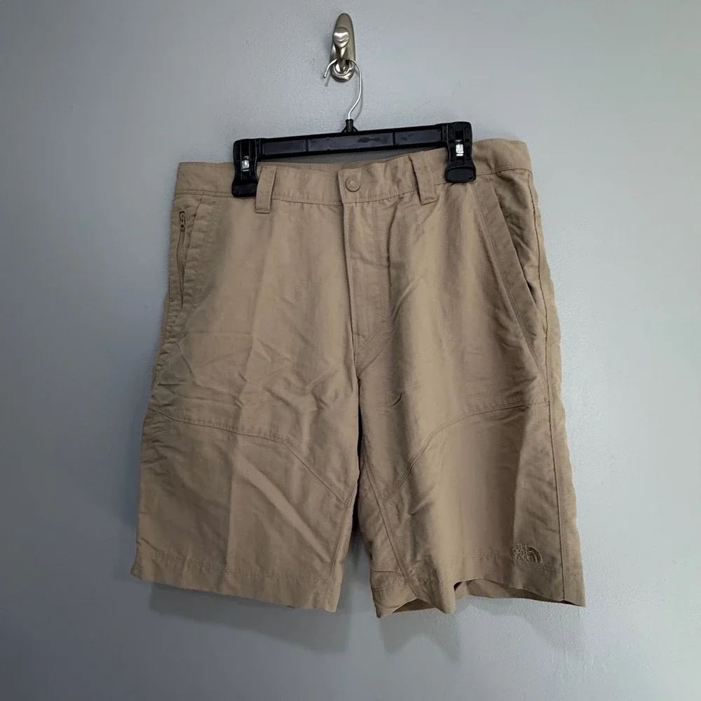 The North Face Mens Khaki Nylon Hiking Shorts Tan Outdoor Trail Size 36